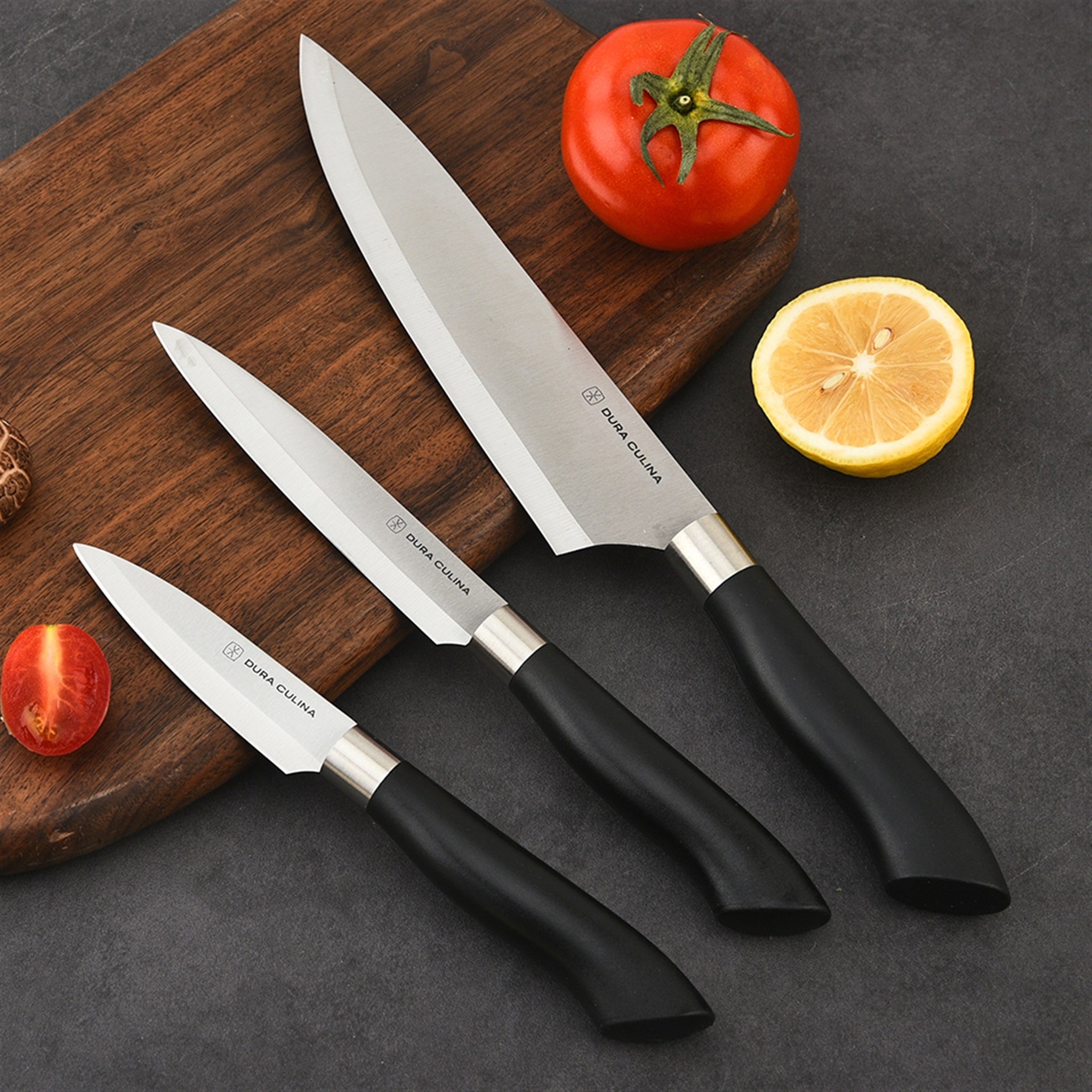 5 Piece Kitchen Knife Set With Matching Blade Guards, Black