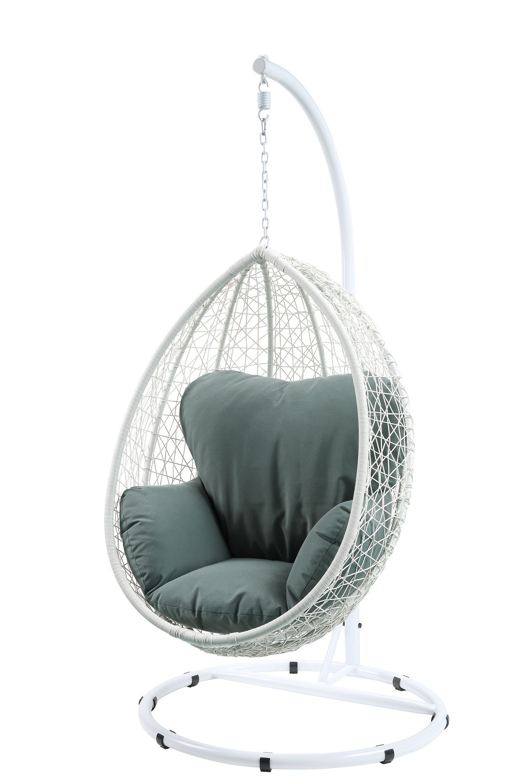 38" White Metal Swing Chair With Green Cushion-0