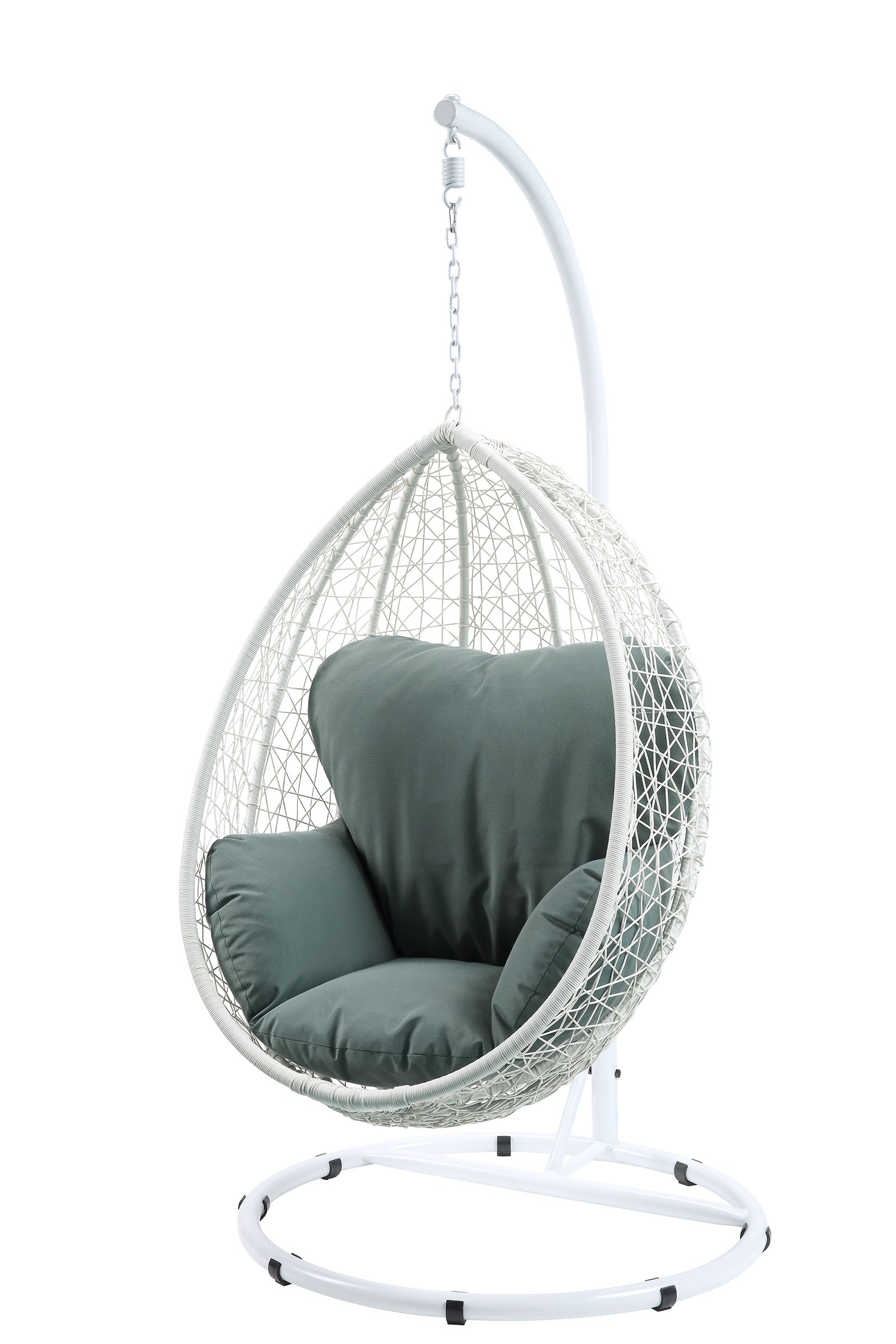38" White Metal Swing Chair With Green Cushion-0