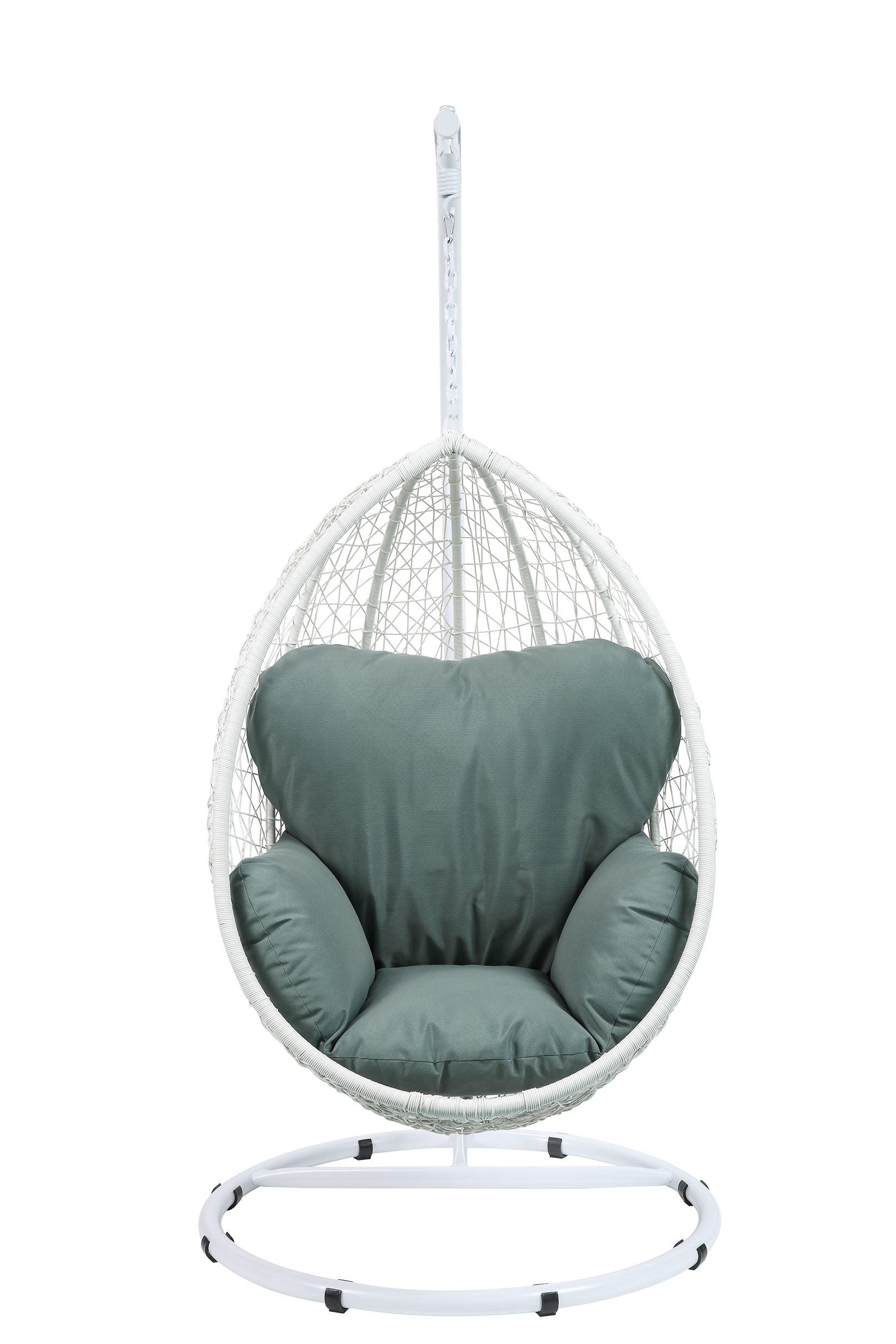 38" White Metal Swing Chair With Green Cushion-2