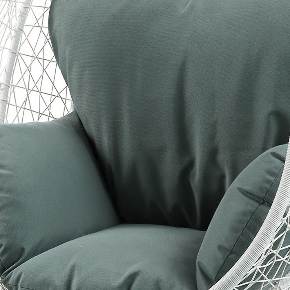 38" White Metal Swing Chair With Green Cushion-3