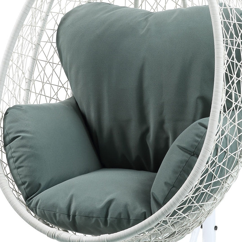 38" White Metal Swing Chair With Green Cushion-4