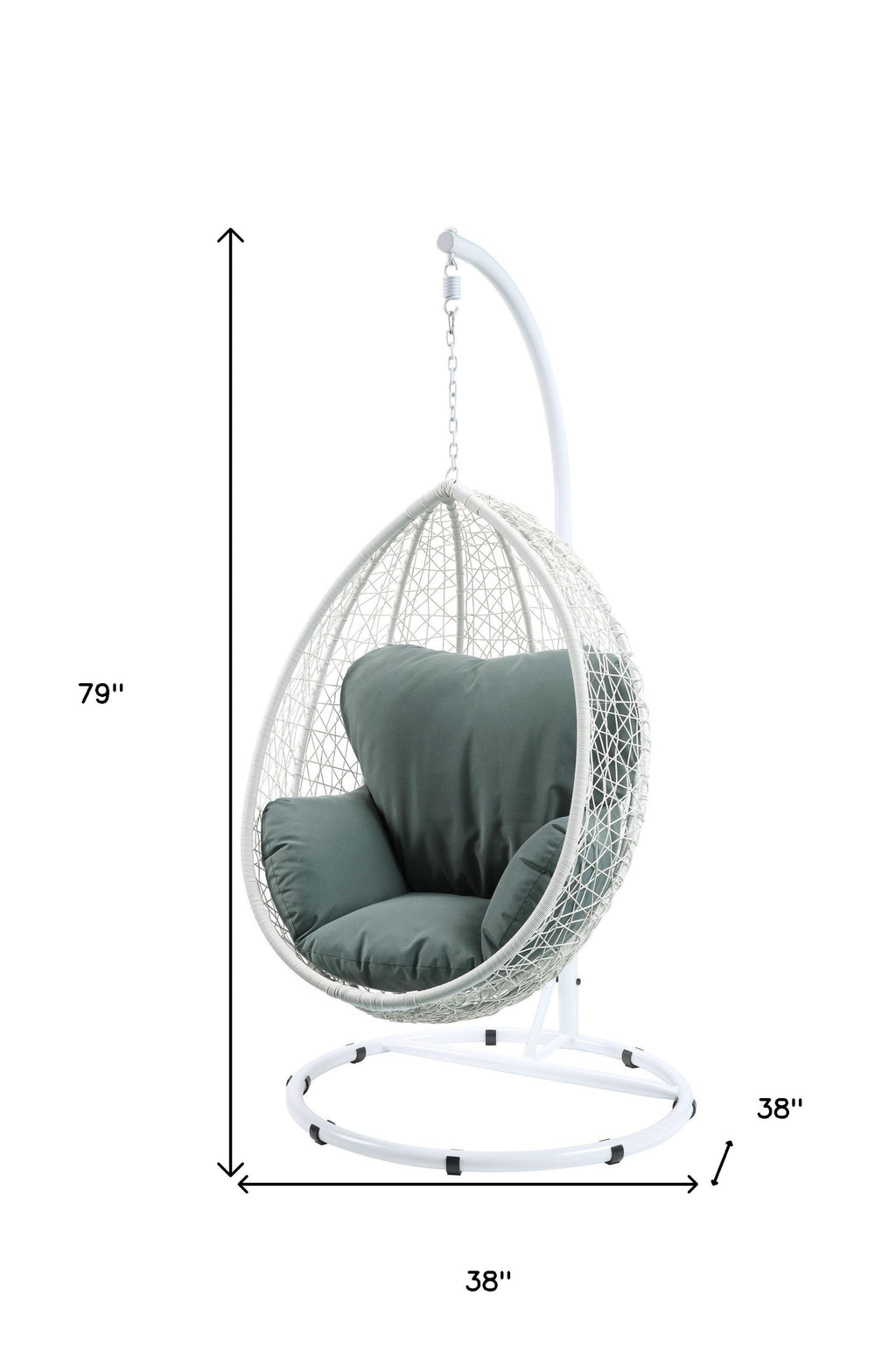 38" White Metal Swing Chair With Green Cushion-6