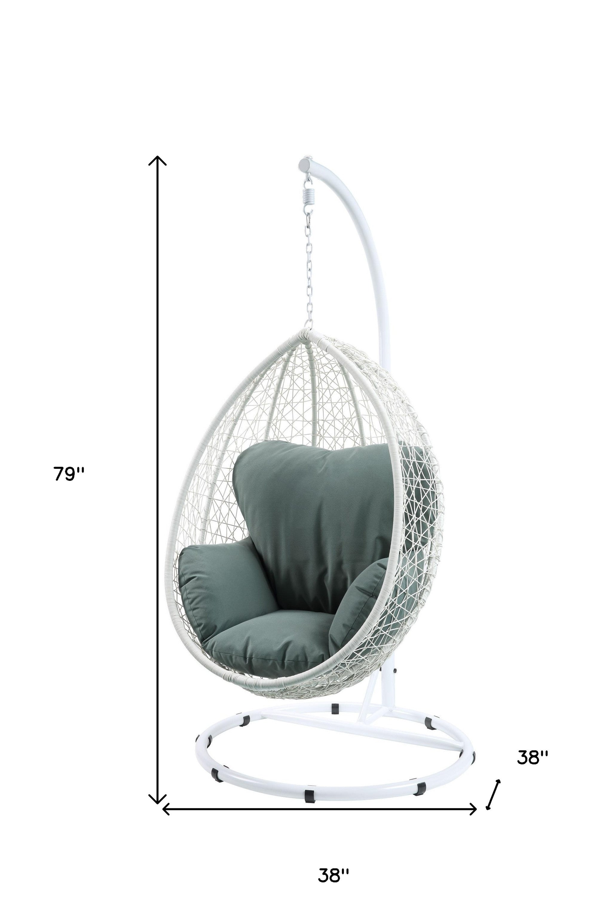38" White Metal Swing Chair With Green Cushion-6