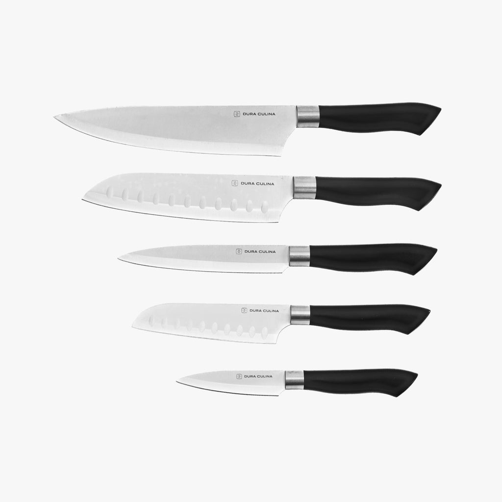 5 Piece Kitchen Knife Set With Matching Blade Guards, Black