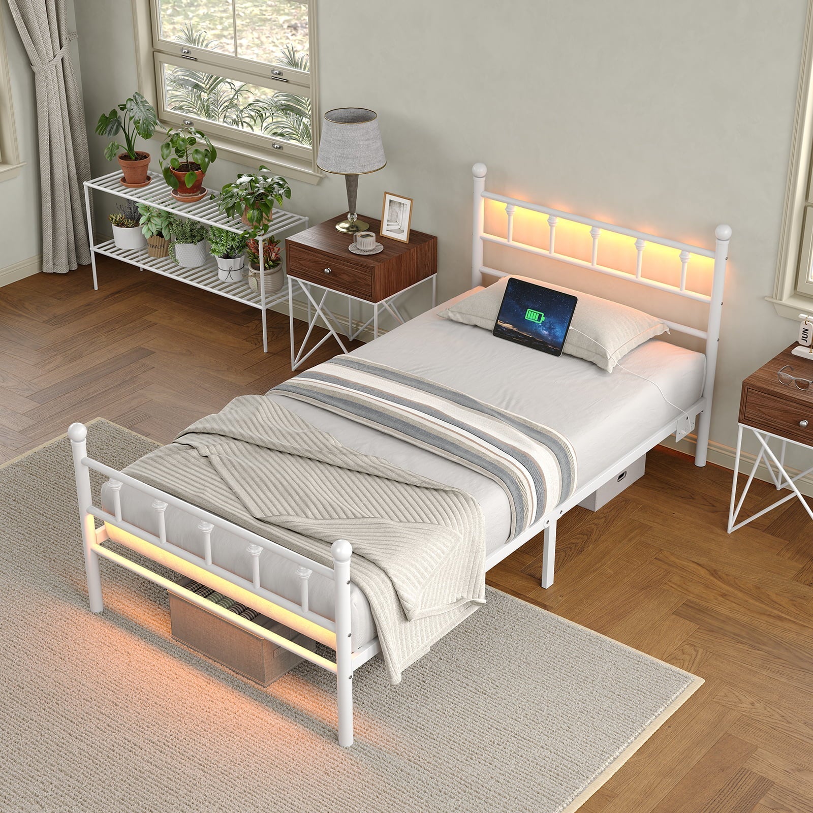 YANOSAKU BF005-GR-T Twin Size Metal Bed Frame with LED Lights-5