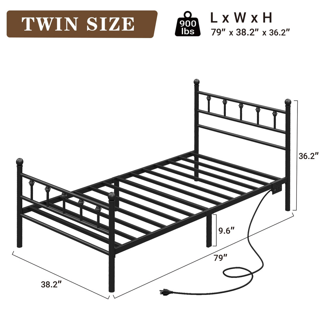 YANOSAKU BF005-GR-T Twin Size Metal Bed Frame with LED Lights-1