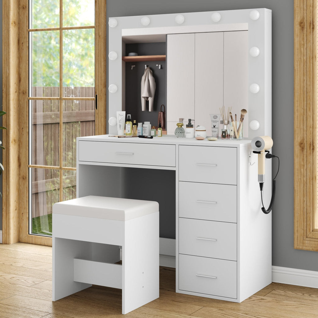 Yanosaku VD001 Bedroom Makeup Vanity desk with LED Mirror, 5 Drawers