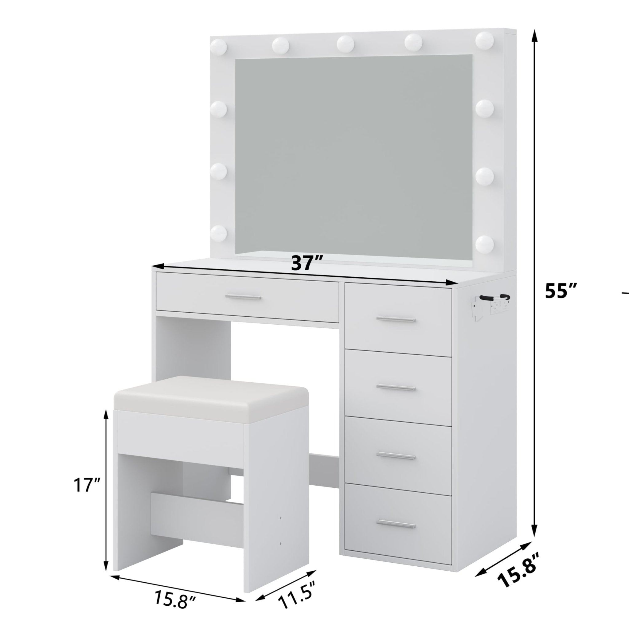 Yanosaku VD001 Bedroom Makeup Vanity desk with LED Mirror, 5 Drawers