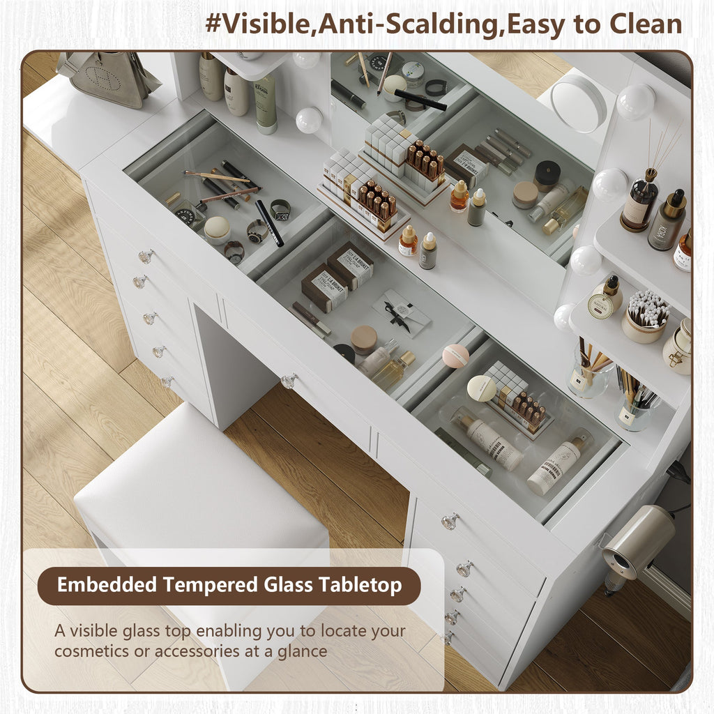 Yanosaku VD010 Bedroom Makeup Vanity desk with LED MirrorLED Mirror, 9 Drawers-3